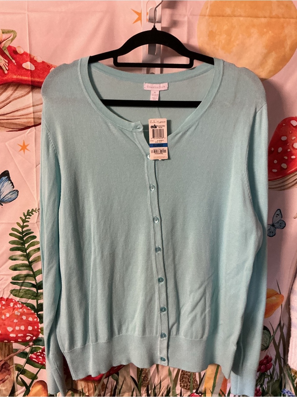 Charter Club Women's Light Aqua Button-Front V-Neck Sweater